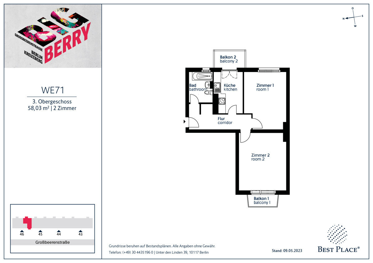 Wohnung zum Kauf provisionsfrei 252.000 € 2 Zimmer 58 m²<br/>Wohnfläche 3.<br/>Geschoss Großbeerenstraße 46 Kreuzberg Berlin 10965