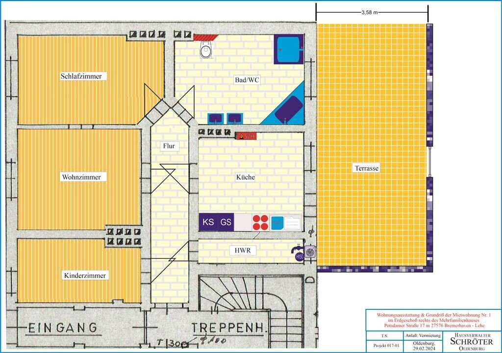 Terrassenwohnung zur Miete 720 € 3 Zimmer 72,8 m²<br/>Wohnfläche EG<br/>Geschoss 01.04.2025<br/>Verfügbarkeit Potsdamer Straße 17 Goethestraße Bremerhaven 27576