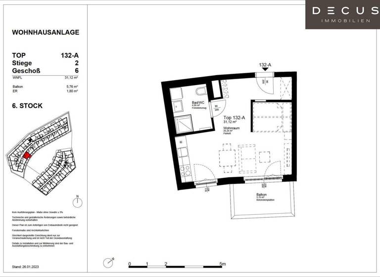 Wohnung zur Miete 605 € 1 Zimmer 31,1 m² 6. Geschoss Wien 1220