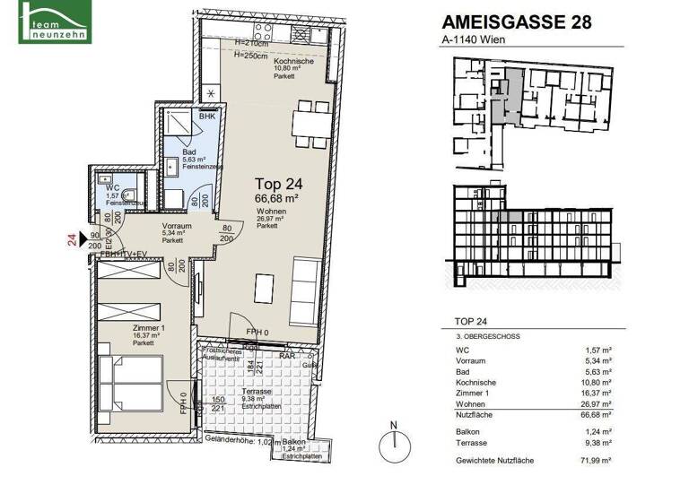 Wohnung zum Kauf - Erstbezug provisionsfrei 434.500 € 2 Zimmer 66,7 m² 3. Geschoss Ameisgasse 28 Wien 1140