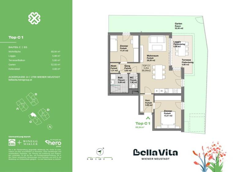 Wohnung zum Kauf provisionsfrei 335.900 € 3 Zimmer 68,9 m² EG Ackergasse 14 Wiener Neustadt 2700