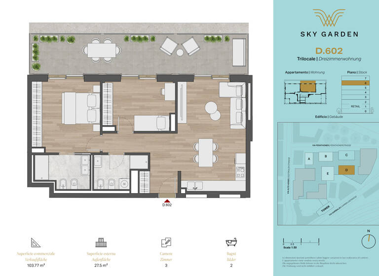 Wohnung zum Kauf 3 Zimmer 70 m² 6. Geschoss Bahnhofsallee 5 Bozen 39100