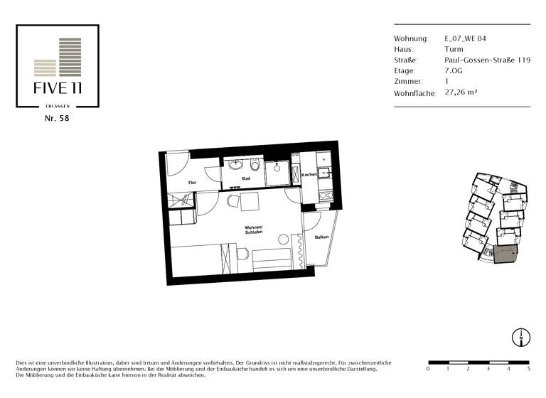 Wohnung zur Miete 525 € 1 Zimmer 27,3 m²<br/>Wohnfläche 7.<br/>Geschoss Paul-Gossen-Straße 119 Erlangen-Süd Erlangen 91052