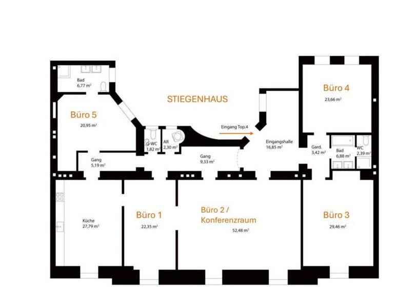 Büro zur Miete 3.689 € 6 Zimmer Wien 1040