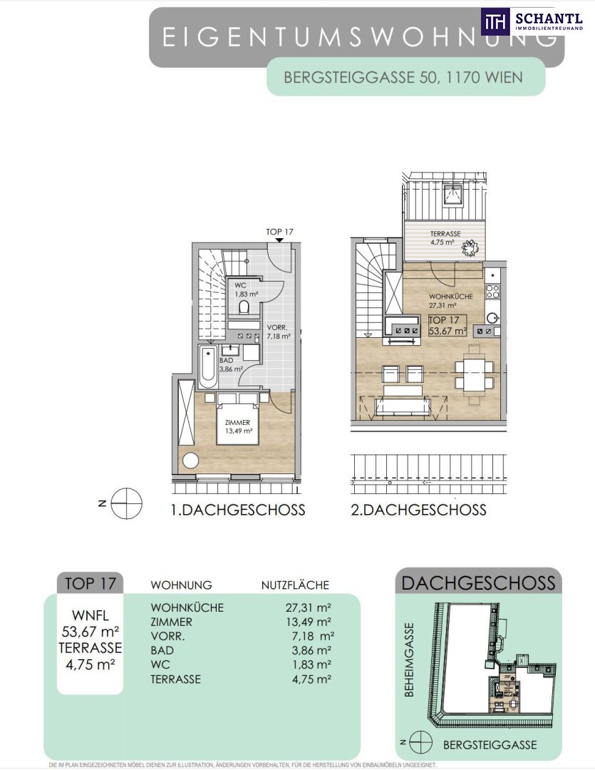 Wohnung zum Kauf 369.000 € 2 Zimmer 53,7 m²<br/>Wohnfläche 4.<br/>Geschoss Bergsteiggasse Wien 1170