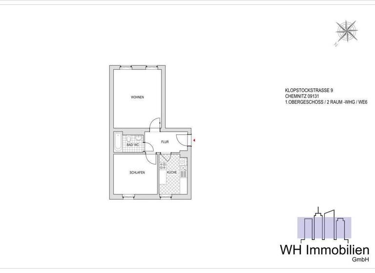 Wohnung zur Miete 250 € 2 Zimmer 47,4 m² 1. Geschoss Klopstockstrasse 9 Ebersdorf Chemnitz / Ebersdorf 09131