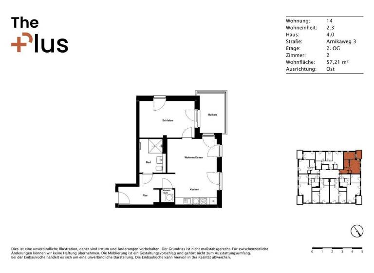 Wohnung zur Miete 715 € 2 Zimmer 57,2 m² 2. Geschoss Arnikaweg 3 Steimker Berg Wolfsburg 38446