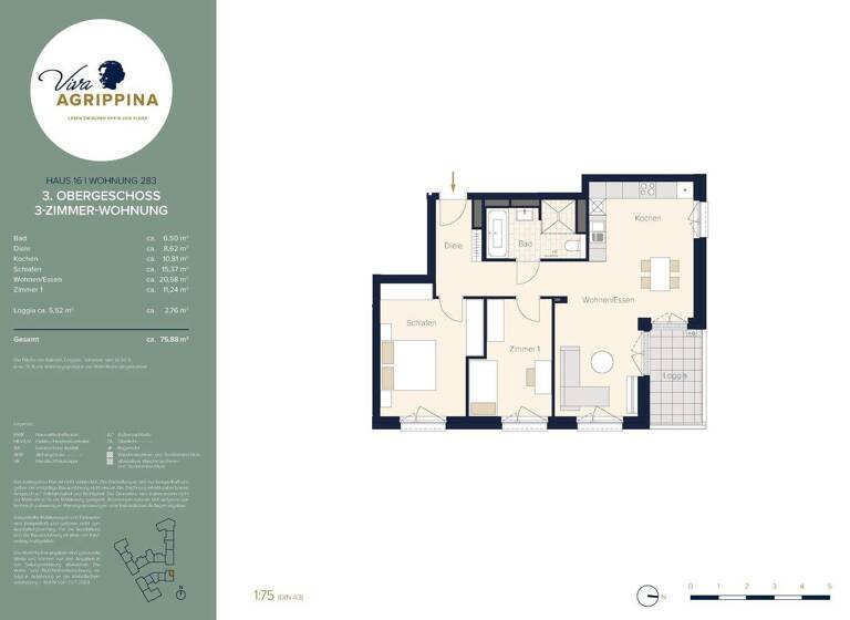 Wohnung zum Kauf - Erstbezug 659.900 € 3 Zimmer 75,9 m² EG Neustadt-Nord Köln 50668