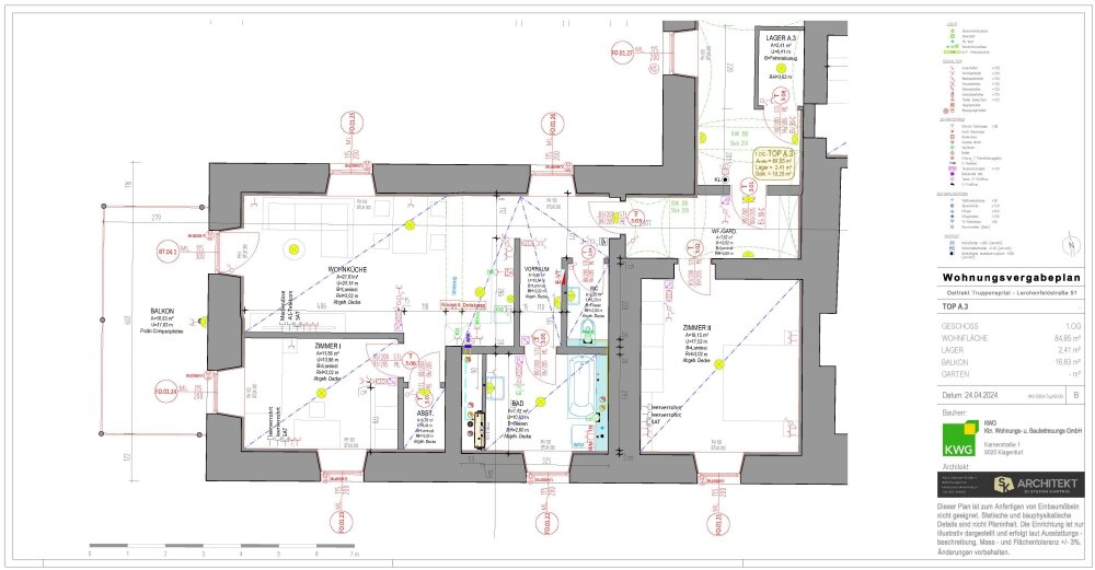 Wohnung zur Miete 1.273 € 3 Zimmer 84,9 m²<br/>Wohnfläche 1.<br/>Geschoss Villacher Vorstadt Klagenfurt am Wörthersee 9020