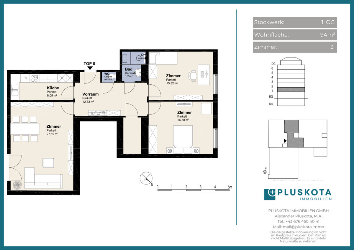 Wohnung zur Miete 1.466 € 3 Zimmer 94 m²<br/>Wohnfläche 1.<br/>Geschoss Wien 1050