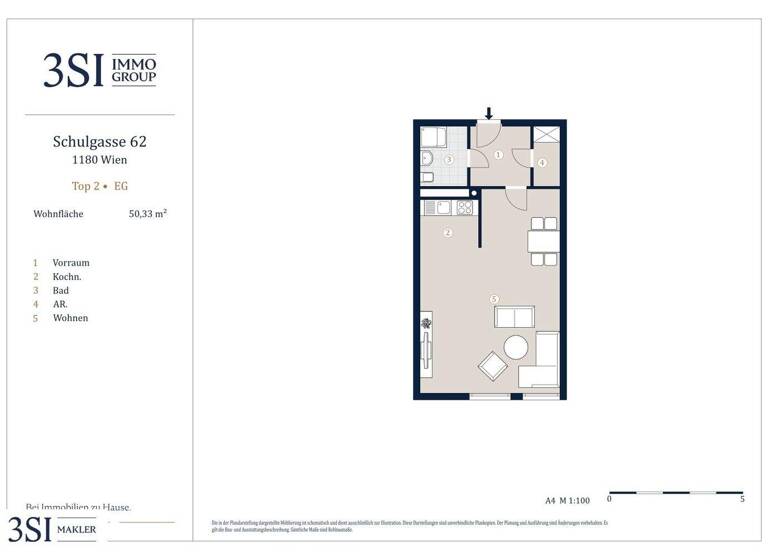 Studio zum Kauf 225.000 € 1 Zimmer 50,3 m² EG Schulgasse 63 Wien 1180