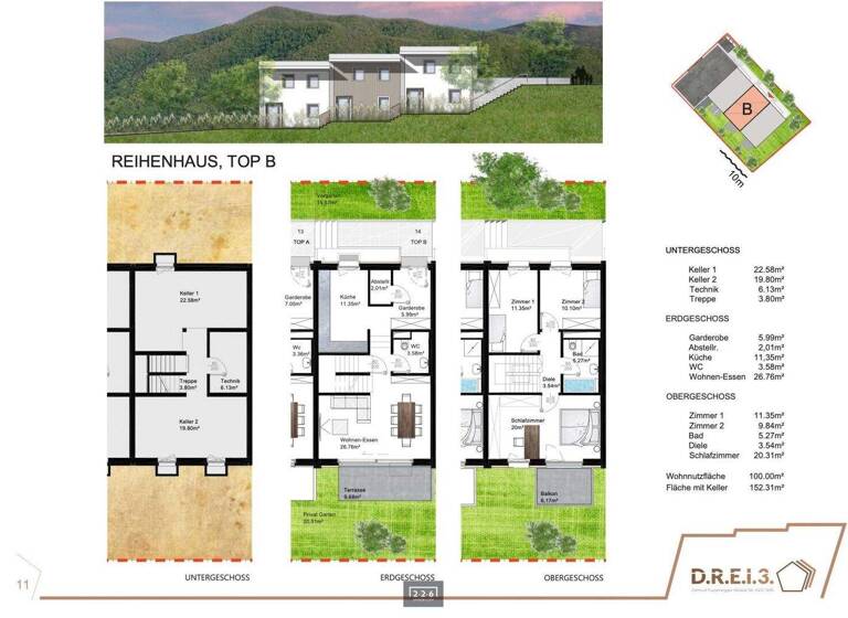 Reihenmittelhaus zum Kauf - Erstbezug 664.000 € 4 Zimmer 100 m² Telfs 6410