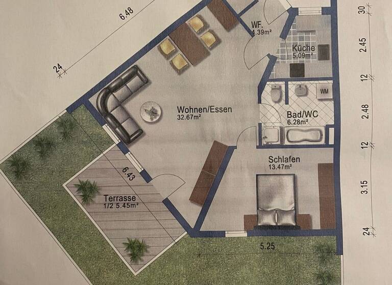 Terrassenwohnung zur Miete 700 € 2 Zimmer 66 m² Geschoss 1/4 frei ab 01.06.2026 Nufringen 71154
