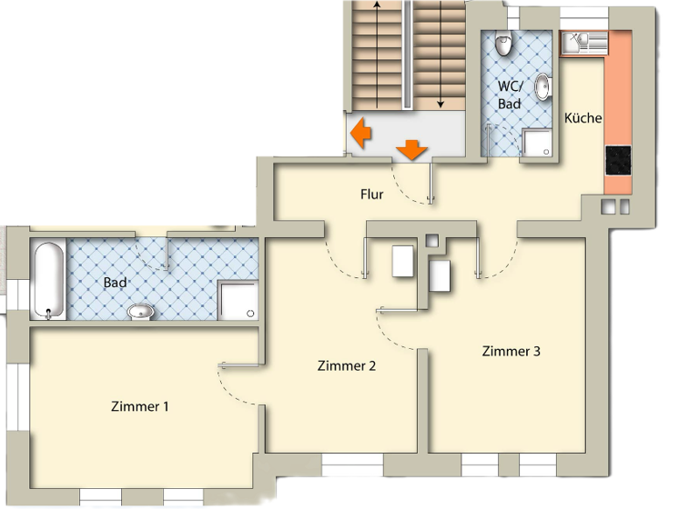 Wohnung zur Miete 882 € 3 Zimmer 63 m² Geschoss 3/4 frei ab sofort St Johannis Nürnberg 90419