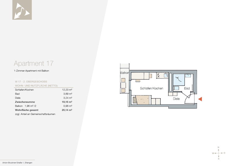 Wohnung zur Miete 590 € 20,1 m² Anton-Bruckner-Straße 1 Erlangen-Süd Erlangen 91052