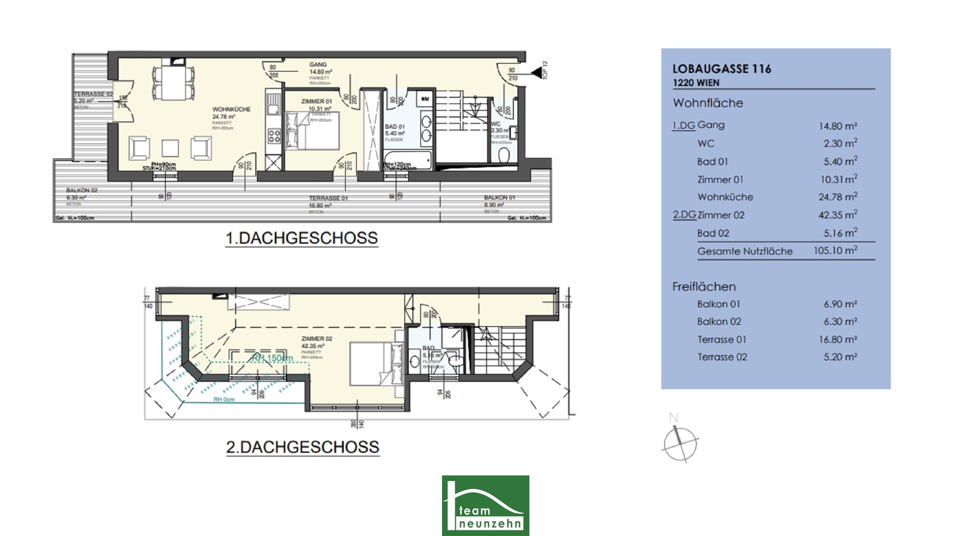 Wohnung zum Kauf 618.001 € 3 Zimmer 105,3 m²<br/>Wohnfläche Lobaugasse 116 Wien 1220