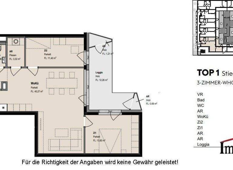 Wohnung zur Miete - Erstbezug 2.199 € 3 Zimmer 96 m² 1. Geschoss Apollogasse 18 Wien 1070