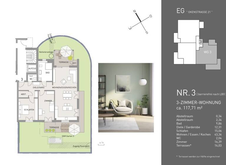 Wohnung zum Kauf 1.180.000 € 3 Zimmer 118 m² EG Herdern Freiburg im Breisgau 79104