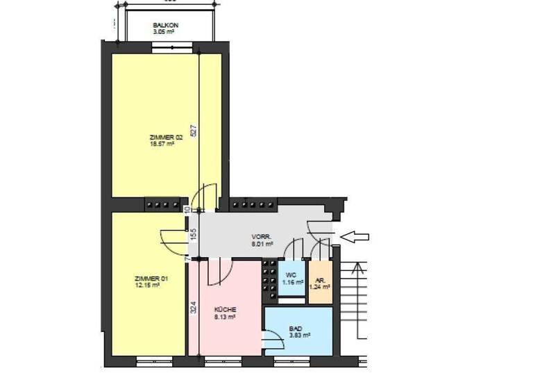 Wohnung zur Miete 615 € 2,5 Zimmer 56 m² 2. Geschoss Mürzzuschlag 8680
