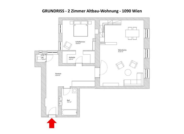 Wohnung zum Kauf 694.000 € 2 Zimmer 103 m² 1. Geschoss Wien 1090