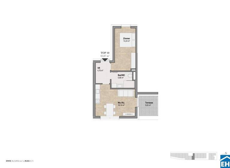 Wohnung zum Kauf - Erstbezug 254.220 € 2 Zimmer 42,9 m² 2. Geschoss Sankt Leonhard Graz 8010