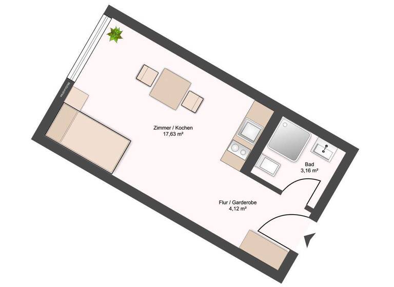 Studio zur Miete 525 € 1 Zimmer 25,8 m² 4. Geschoss Elisenstraße 23 Johannstadt-Nord Dresden 01307