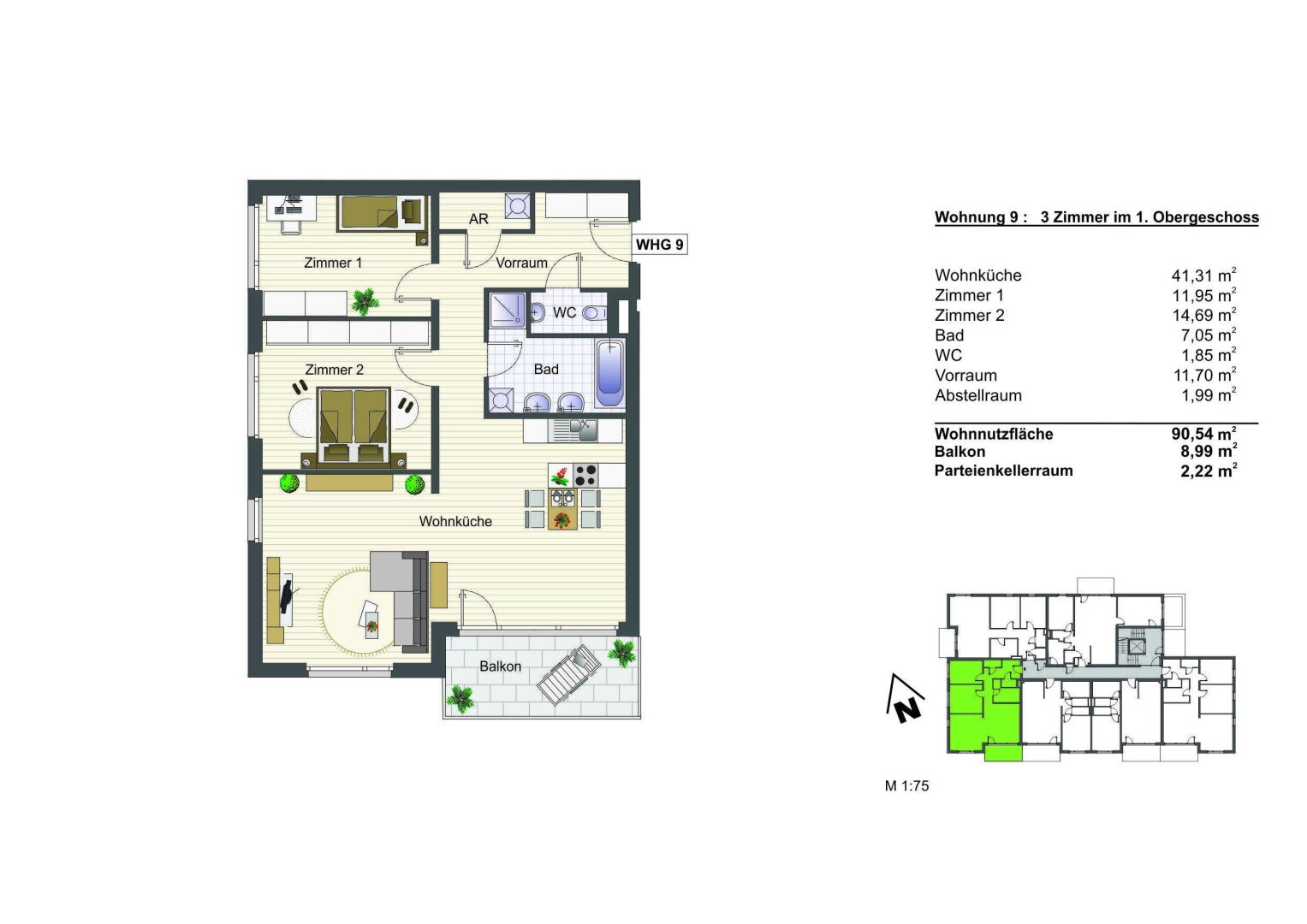 Wohnung zur Miete 1.238 € 3 Zimmer 90,5 m²<br/>Wohnfläche 1.<br/>Geschoss Badenerstraße 37 Matzendorf-Hölles 2751