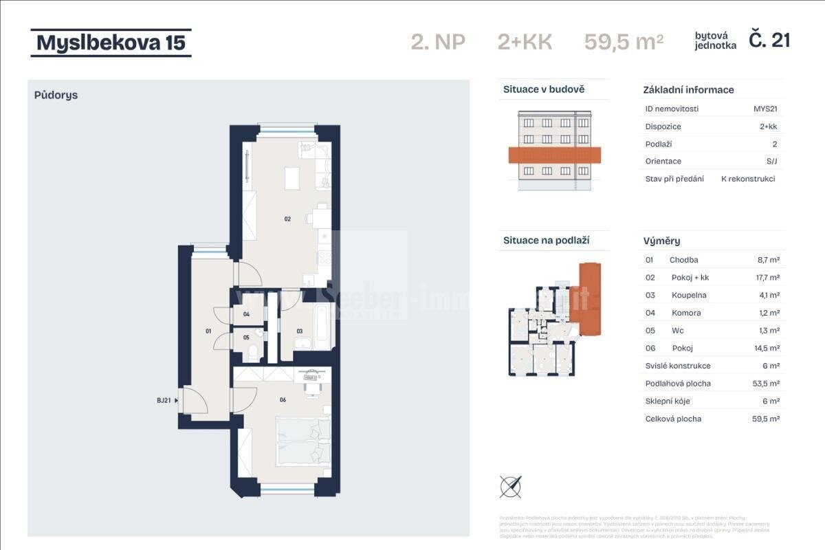 Wohnung zum Kauf 309.080 € 2 Zimmer 53 m²<br/>Wohnfläche 1.<br/>Geschoss Prag 16900