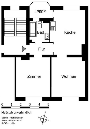 Wohnung zur Miete 499 € 2 Zimmer 61,7 m² 3. Geschoss Benno-Strauß-Straße 4 Frohnhausen Essen 45145