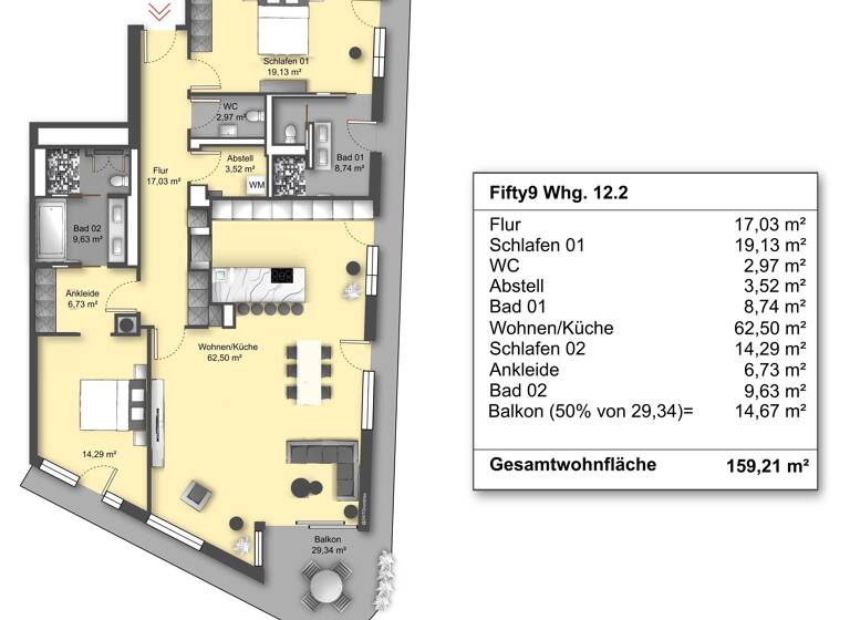 Wohnung zum Kauf 3.600.000 € 3 Zimmer 159 m²<br/>Wohnfläche 12.<br/>Geschoss HafenCity Hamburg 20457