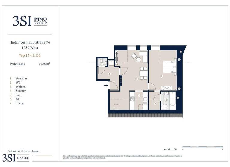 Wohnung zum Kauf 499.000 € 2 Zimmer 65 m² 5. Geschoss Hietzinger Hauptstraße 74 Wien 1130