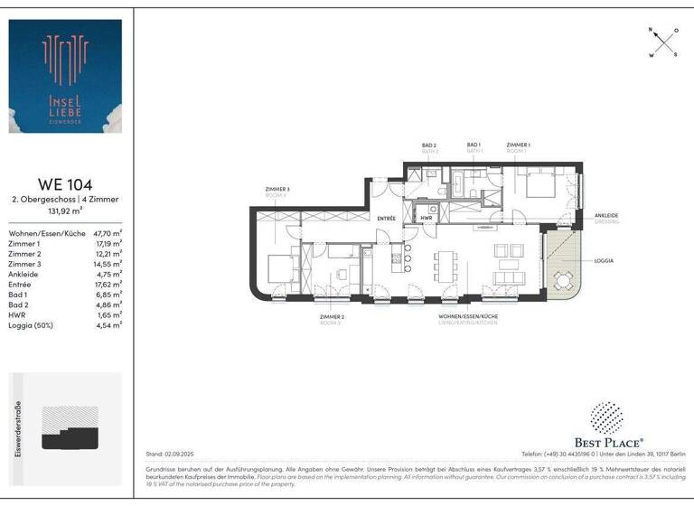 Wohnung zum Kauf 845.000 € 4 Zimmer 131,9 m² 2. Geschoss Eiswerderstraße 12 Spandau Berlin 13585