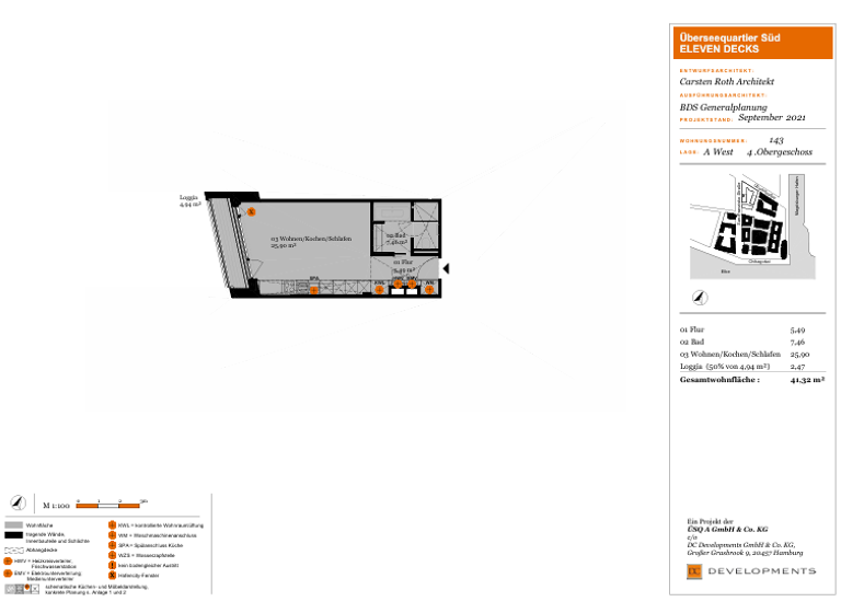 Studio zur Miete - Erstbezug 1.620 € 1 Zimmer 41,3 m² 4. Geschoss San-Francisco-Straße 3 HafenCity Hamburg 20457
