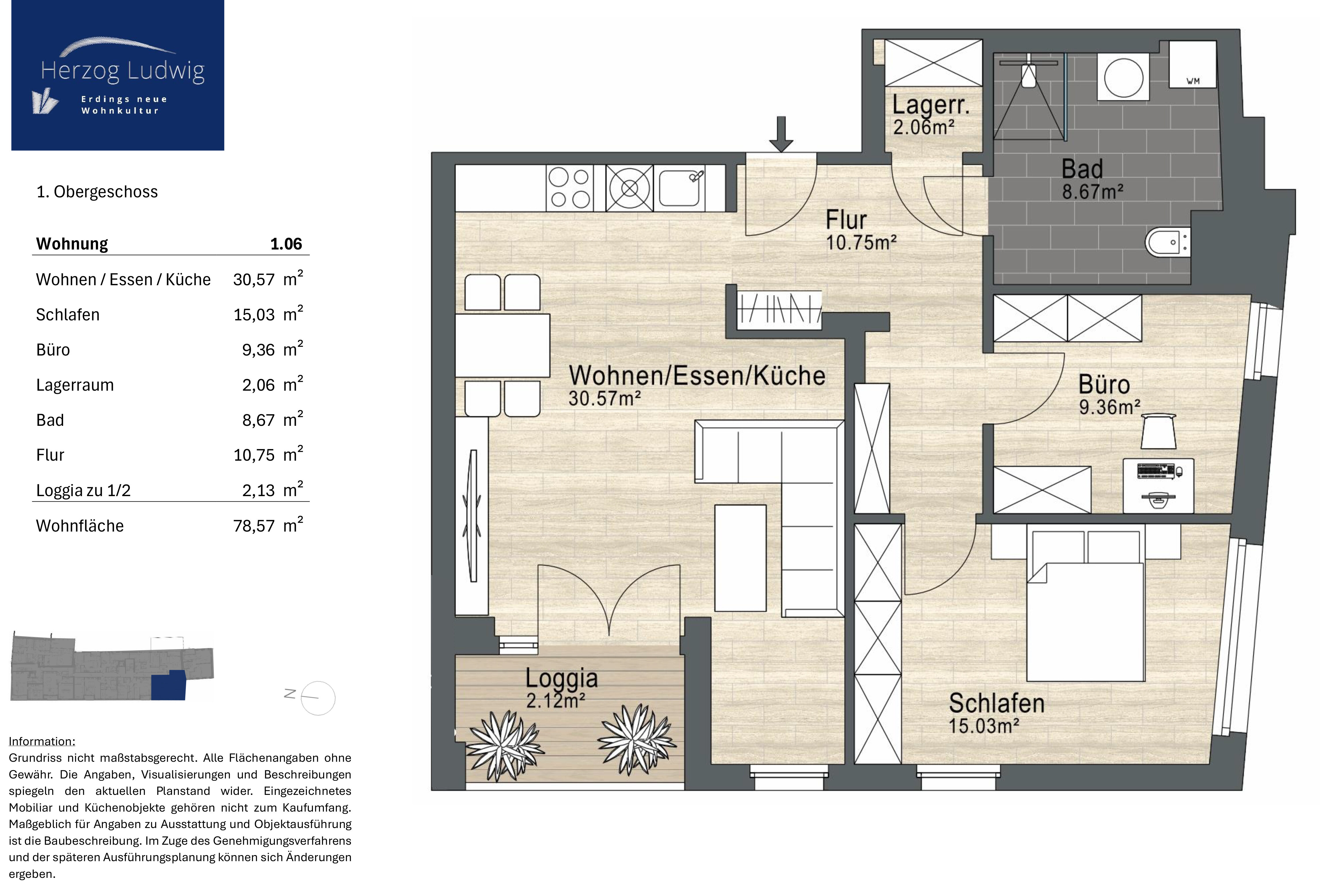 Wohnung zum Kauf provisionsfrei 639.900 € 3 Zimmer 78,5 m²<br/>Wohnfläche 1.<br/>Geschoss Altenerding Erding 85435