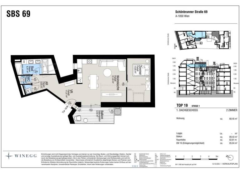 Wohnung zum Kauf - Erstbezug 798.000 € 2 Zimmer 68,5 m² Schönbrunnerstraße Wien 1050