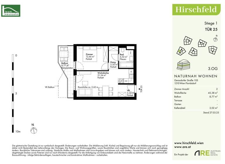 Wohnung zum Kauf - Erstbezug provisionsfrei 246.200 € 2 Zimmer 45,4 m² 3. Geschoss Gerasdorfer Straße 105 Wien 1210
