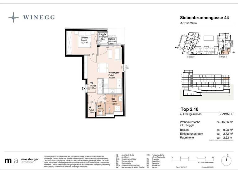 Wohnung zum Kauf - Erstbezug 374.100 € 2 Zimmer 43,6 m² 4. Geschoss Siebenbrunnengasse 44 Wien 1050