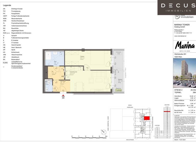 Wohnung zum Kauf 530.000 € 2 Zimmer 53,6 m² 35. Geschoss Wien 1020