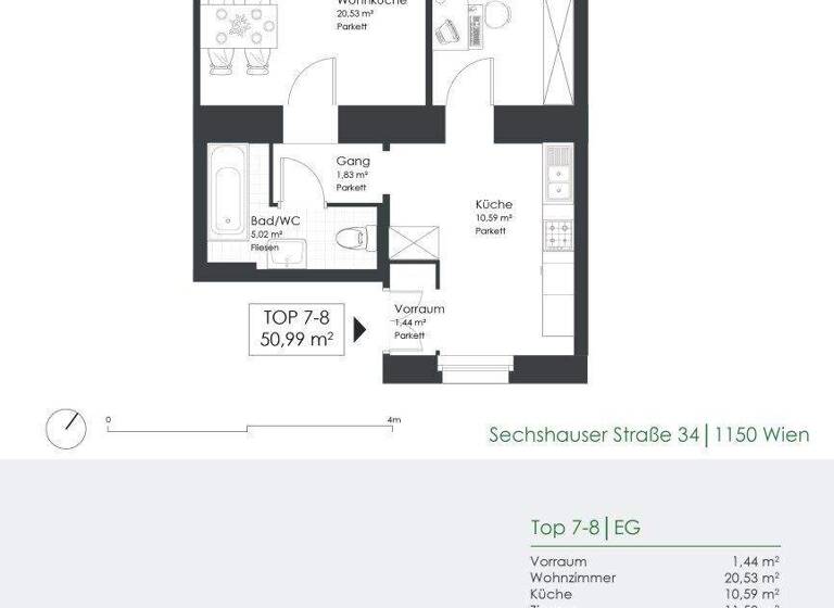 Wohnung zum Kauf 165.000 € 2 Zimmer 50,4 m² EG Sechshauser Straße 34 Wien 1150