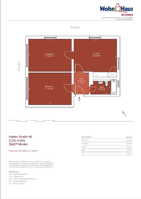 Wohnung zur Miete 685 € 2 Zimmer 61 m²<br/>Wohnfläche ab sofort<br/>Verfügbarkeit Hahler Str. 66 Nordstadt 4 Minden 32427