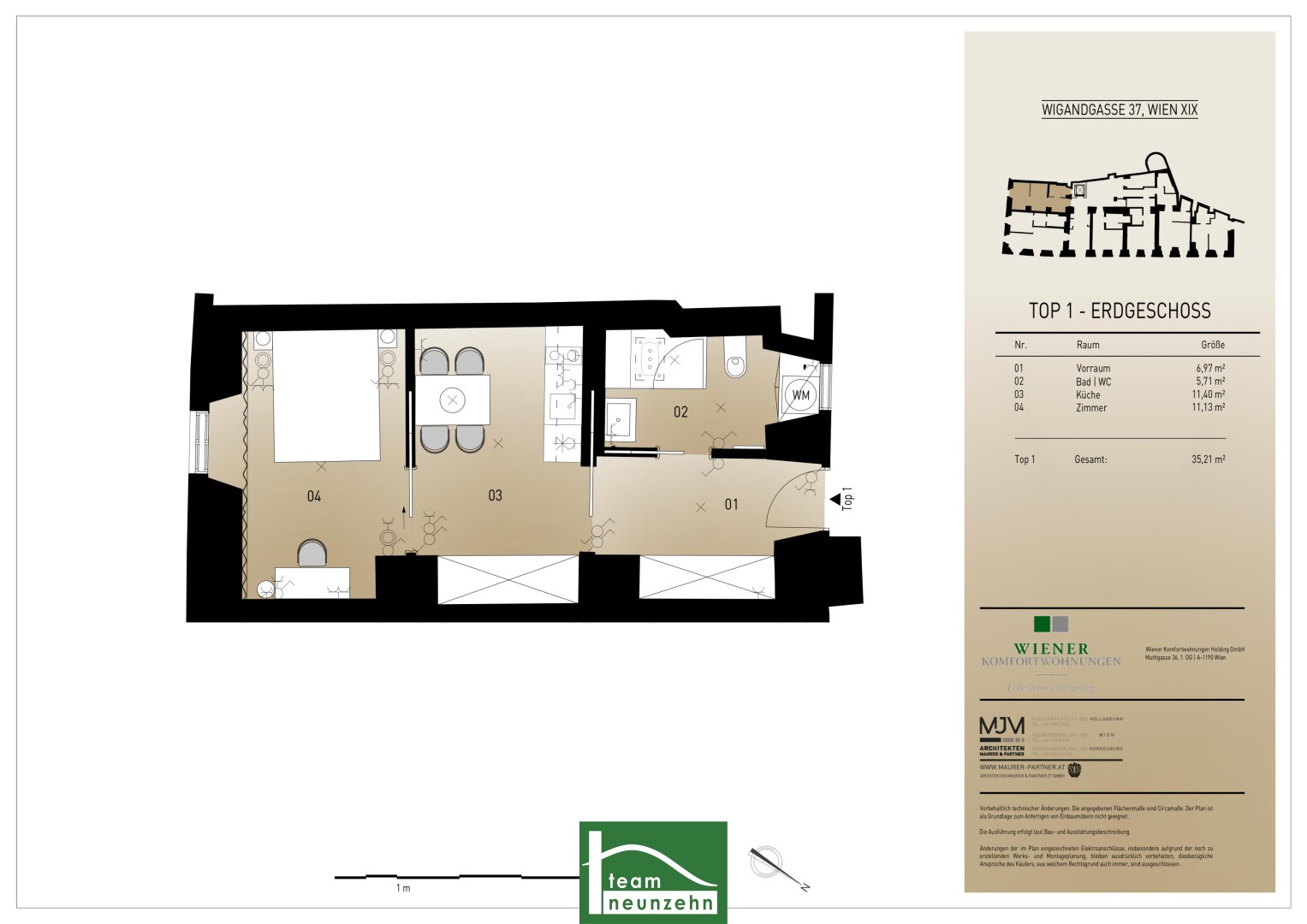 Wohnung zum Kauf 274.400 € 2 Zimmer 35,2 m²<br/>Wohnfläche EG<br/>Geschoss Wigandgasse 37 Wien 1190