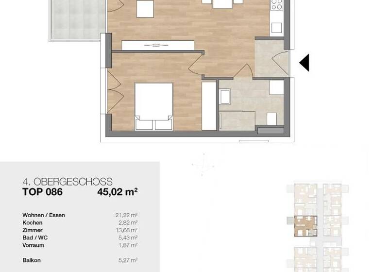 Wohnung zur Miete 635 € 2 Zimmer 45 m² 4. Geschoss Eggenberger Allee 10 Eggenberg Graz 8020