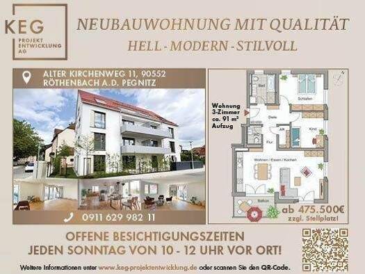 Wohnung zum Kauf provisionsfrei 475.500 € 3 Zimmer 91 m² 1. Geschoss frei ab sofort Alter Kirchenweg 11 Röthenbach Röthenbach an der Pegnitz 90552
