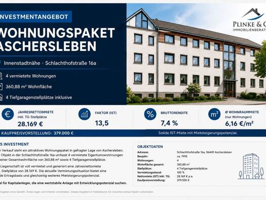 Wohnung zum Kauf 379.500 € 16 Zimmer 360,9 m² Aschersleben Aschersleben 06449