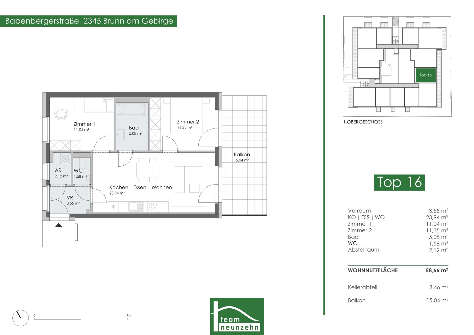 Wohnung zur Miete 861 € 3 Zimmer 58,7 m²<br/>Wohnfläche 1.<br/>Geschoss Babenbergerstraße 11-13 Brunn am Gebirge 2345