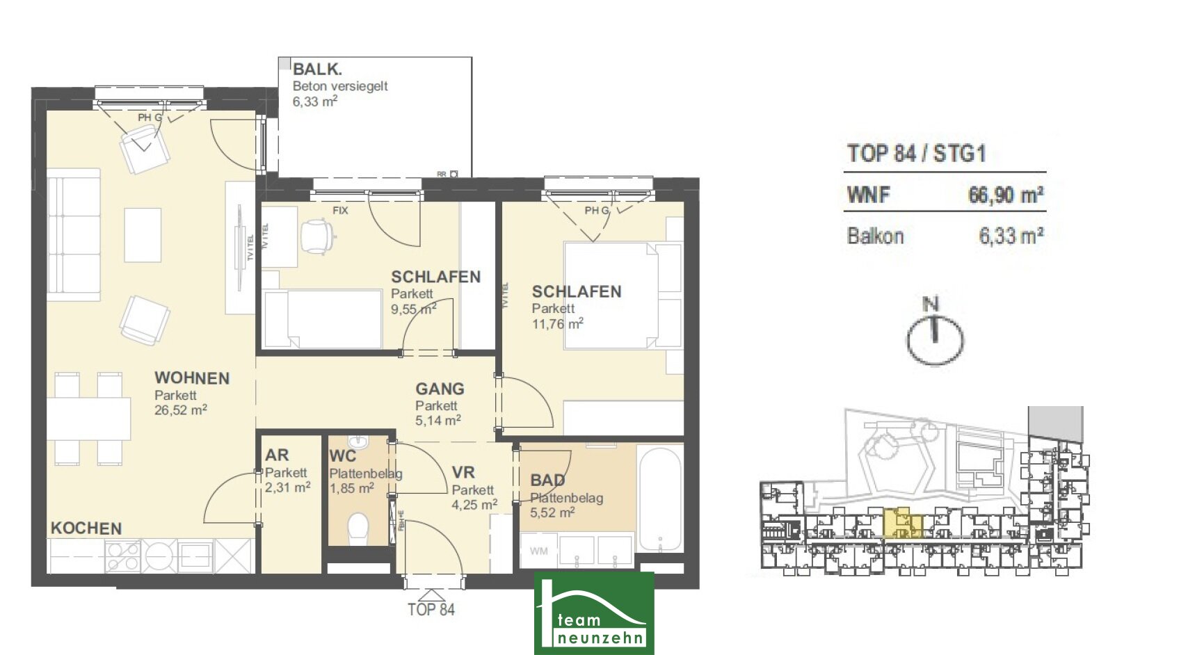 Wohnung zum Kauf provisionsfrei 459.801 € 3 Zimmer 66,4 m²<br/>Wohnfläche 5.<br/>Geschoss Tokiostraße 5 Wien 1220