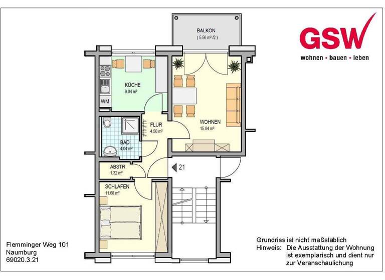 Wohnung zur Miete 331 € 2 Zimmer 51 m² 1. Geschoss frei ab sofort Flemminger Weg 101 Naumburg Naumburg (Saale) 06618
