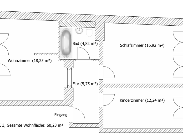 Wohnung zur Miete 440 € 3 Zimmer 60,2 m² 1. Geschoss frei ab sofort Oppiner Straße 9 Trotha Halle (Saale) 06118