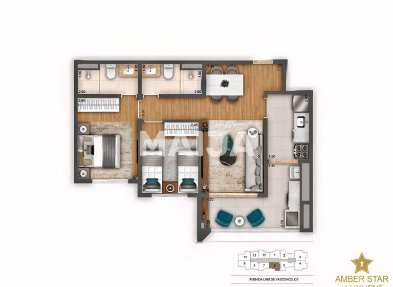 Wohnung zum Kauf 190.000 € 3 Zimmer 62 m² 19. Geschoss São Paulo 04112-012