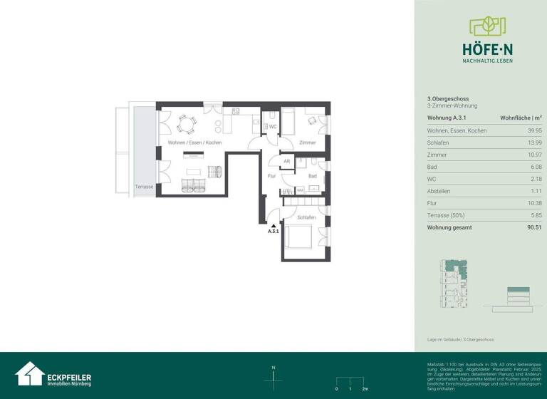 Wohnung zur Miete - Erstbezug 1.471 € 3 Zimmer 90,5 m² 3. Geschoss frei ab sofort Leyh Nürnberg 90431